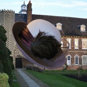 Elegant Brown and Cream Feathered Hat